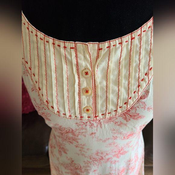 Peruvian Connection Floral Print Shabby Chic Red & Cream Midi Dress Size 2‎ - Picture 12 of 14